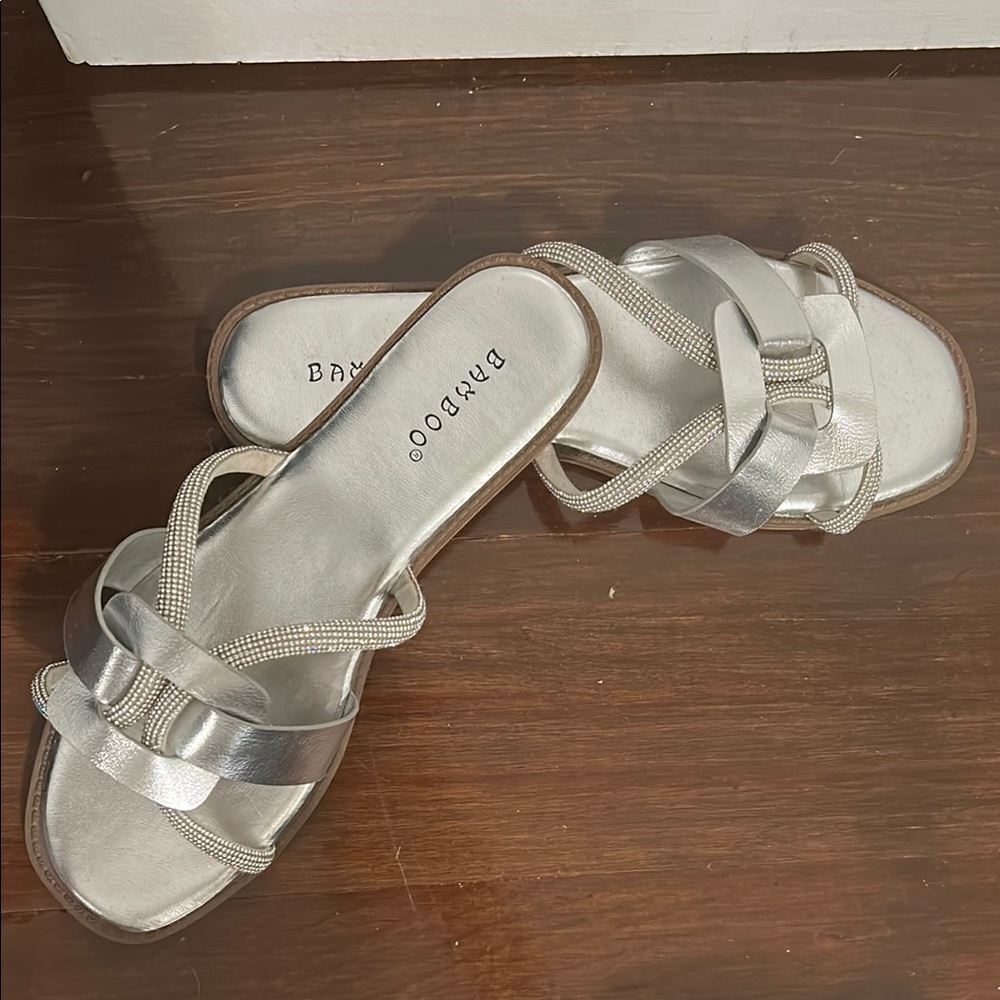 BAMBOO Silver Sandals with Criss-Cross Straps